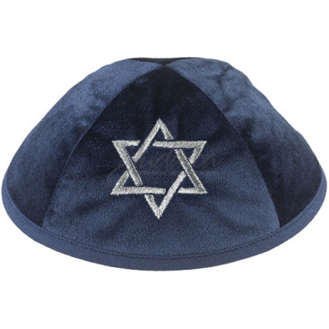 Кипа вельвет синяя "Звезда Давида"