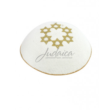Кипа белая вязаная "Звезды Давида"