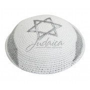 Кипа вязаная белая "Silver Israel Flag"