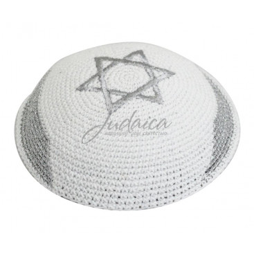 Кипа вязаная белая "Silver Israel Flag"