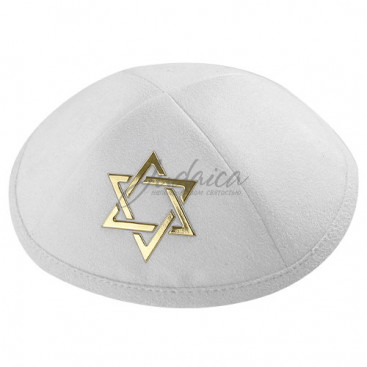 Кипа замшевая белая "Golden Megan David"