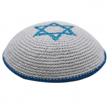 Кипа белая "Звезда Давида" (голубая)