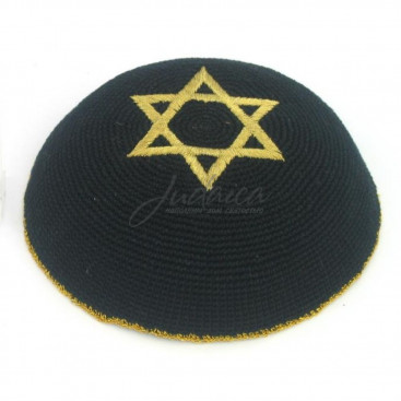 Кипа вязаная черная "Звезда Давида" (золотая)