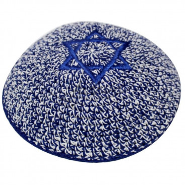 Кипа вязанная темно-синяя "Звезда Давида"