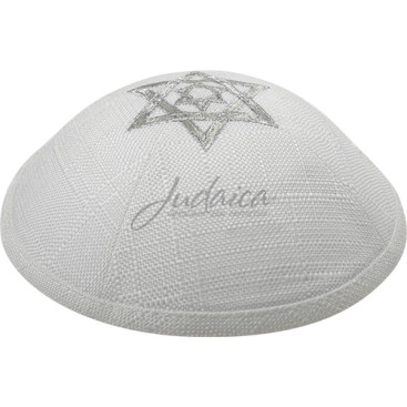 Кипа белая лен "Маген Давид"