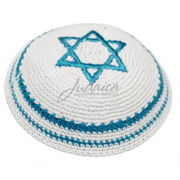 Кипа вязаная бело-голубая "Звезда Давида"